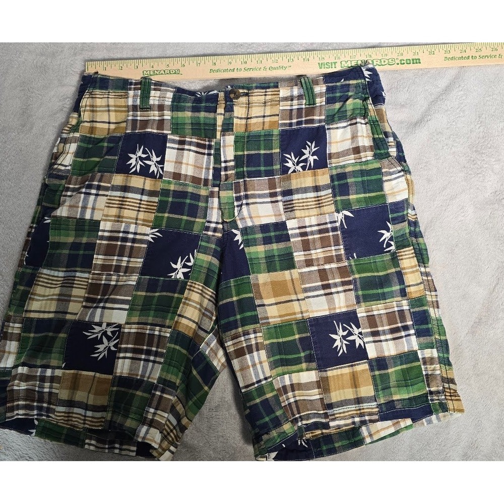 Arrow Blue Jeans Co Mens Patchwork Plaid Shorts Green Navy Tan Size 38 Cotton